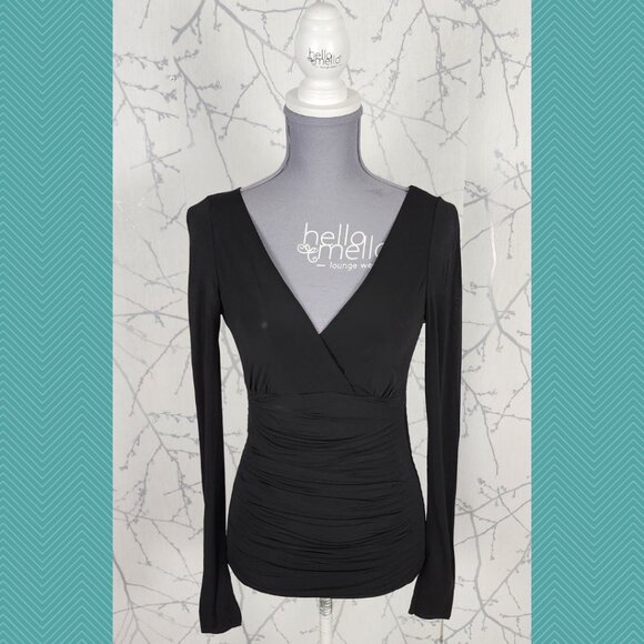 Elie Tahari Black Stretch Babydoll Ruched Long Sleeve Top - Picture 1 of 5